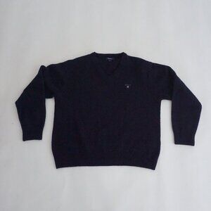 VTG Gant Black Shield Crest Collegiate Heritage Fine Knit Crewneck Sweater L